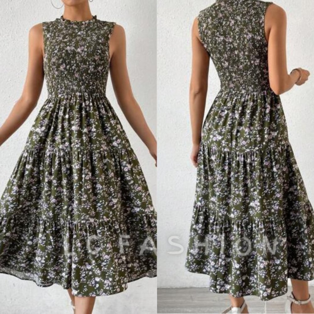 Black and White Sleeveless Mock Neck Maxi Dress